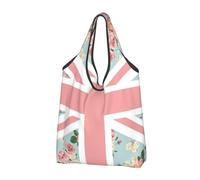 BYwenhopnbs Borsa tote pieghevole con bandiera Union Jack e rose inglesi, impermeabile, riutilizzabile, ideale per la spesa e i viaggi.