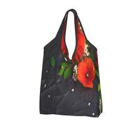 BYwenhopnbs Borsa tote pieghevole con bouquet di papaveri rossi, impermeabile, riutilizzabile, ideale per la spesa e i viaggi.