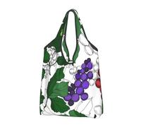 BYwenhopnbs Borsa tote pieghevole con motivo a grappolo d'uva, impermeabile, riutilizzabile, ideale per la spesa e i viaggi.