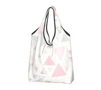 BYwenhopnbs Borsa tote pieghevole con motivo geometrico a triangoli rosa, grigio e argento effetto marmo, impermeabile, riutilizzabile, ideale per lo shopping e i viaggi.