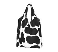 BYwenhopnbs Borsa tote pieghevole con stampa animalier a macchie di mucca nere, impermeabile, riutilizzabile, ideale per la spesa e i viaggi.