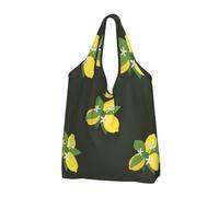 BYwenhopnbs Borsa tote pieghevole nera con motivo limone, ramo e bouquet di gigli, impermeabile, riutilizzabile, ideale per la spesa e i viaggi.