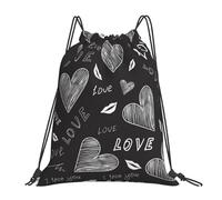 BYwenhopnbs Zaino con coulisse, per palestra, sport, resistente all'acqua, per donne e uomini, con cuori scritti a mano e parole d'amore