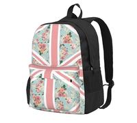 BYwenhopnbs Zaino da viaggio per la scuola con bandiera Union Jack e rose inglesi, per uomo e donna, con scomparto per laptop da 15 pollici