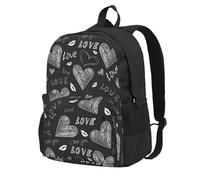 BYwenhopnbs Zaino da viaggio per la scuola con cuori scritti a mano e parole d'amore, per uomo e donna, con scomparto per laptop da 15 pollici