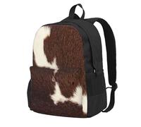 BYwenhopnbs Zaino da viaggio per la scuola in vera pelle di mucca marrone e bianca per uomo e donna, zaino da college con 15 scomparti per laptop