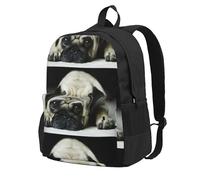 BYwenhopnbs Zaino da viaggio per la scuola, per uomo e donna, con scomparto per laptop da 15 pollici, con motivo carlino e cani tristi.