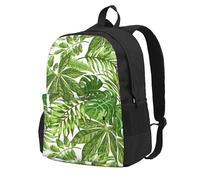 BYwenhopnbs Zaino da viaggio per la scuola, per uomo e donna, con scomparto per laptop da 15 pollici, motivo: foglie tropicali, foglie di palma esotiche, giungla, moda, pianta, natura, verde.
