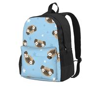 BYwenhopnbs Zaino da viaggio per la scuola, per uomo e donna, con testa di carlino e stelle su sfondo blu, con scomparto per laptop da 15 pollici
