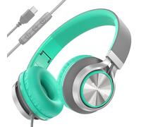 Bywulanda Cuffie USB C con microfono e controllo del volume, cuffie stereo over-ear per iPhone 15 16 Pro, cuffie pieghevoli cablate per smartphone, Chromebook, laptop, tablet, da viaggio