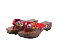 BYWXW Giapponesi in Legno Zoccolo Sandali Kimono Infradito,Blocco Colore Pantofole estive Infradito Sandali da Donna Eleganti Tacco Piatto Kimono per casa Spiaggia(Size:EU 37,Color:Rosso)