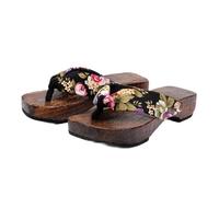 BYWXW Giapponesi in Legno Zoccolo Sandali Kimono Infradito,Blocco Colore Pantofole estive Infradito Sandali da Donna Eleganti Tacco Piatto Kimono per casa Spiaggia(Size:EU 36,Color:Nero)