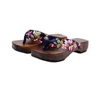 BYWXW Giapponesi in Legno Zoccolo Sandali Kimono Infradito,Blocco Colore Pantofole estive Infradito Sandali da Donna Eleganti Tacco Piatto Kimono per casa Spiaggia(Size:EU 39,Color:Blu)