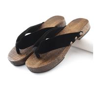 BYWXW Sandali da Uomo Geta Legno Kimono Infradito Tradizionali Giapponesi Pantofole estive Infradito Sandali da Donna Eleganti Sandali da Donna Tacco Piatto Kimono Scarpe(Size:EU 45,Color:Nero)
