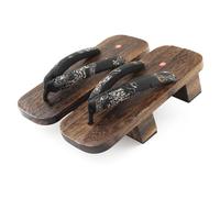 BYWXW Uomo Giapponesi Tradizionali Zoccoli di Legno,Infradito Antiscivolo Stile Giapponese con Suola Spessa,Zoccoli a Due Denti,Sandali per la casa e l'outdoor(Size:EU 44,Color:Nero A)