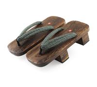BYWXW Uomo Giapponesi Tradizionali Zoccoli di Legno,Infradito Antiscivolo Stile Giapponese con Suola Spessa,Zoccoli a Due Denti,Sandali per la casa e l'outdoor(Size:EU 44,Color:Verde)