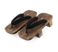 BYWXW Uomo Giapponesi Tradizionali Zoccoli di Legno,Infradito Antiscivolo Stile Giapponese con Suola Spessa,Zoccoli a Due Denti,Sandali per la casa e l'outdoor(Size:EU 44,Color:Nero C)
