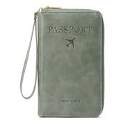 BYYLECL Porta passaporto, custodia per passaporto da viaggio, in pelle PU, organizer per documenti da viaggio, accessorio per donne e uomini, Verde, 19x2x11.5cm