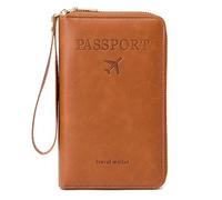 BYYLECL Porta passaporto, custodia per passaporto da viaggio, in pelle PU, organizer per documenti da viaggio, accessorio per donne e uomini, Marrone, 19x2x11.5cm