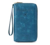 BYYLECL Porta passaporto, custodia per passaporto da viaggio, in pelle PU, organizer per documenti da viaggio, accessorio per donne e uomini, Blu, 19x2x11.5cm