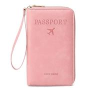 BYYLECL Porta passaporto, custodia per passaporto da viaggio, in pelle PU, organizer per documenti da viaggio, accessorio per donne e uomini, rosa, 19x2x11.5cm
