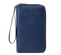 BYYLECL Porta passaporto, custodia per passaporto da viaggio, in pelle PU, organizer per documenti da viaggio, accessorio per donne e uomini, Blu scuro, 19x2x11.5cm