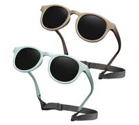 BYZESTY Occhiali da sole per bambini 0-36 mesi, 2 paia di occhiali da sole per bambini, polarizzati con cinturino regolabile, protezione UV400 polarizzata per ragazzi e ragazze, blu e moka
