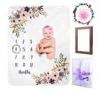 BYZESTY Coperta per neonati con motivo floreale, coperta per il mese e la nascita, 130 x 100 cm