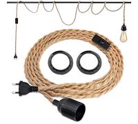 BYZESTY Hanging Kit di Lampade In Corda di Canapa, 3 m Portalampada E27 con Spina E Interruttore, Testa Singola Lampada a Sospensione Cavo Edison Retrò Lampada per DIY Portalampade a Decor