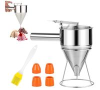 BYZESTY Imbuto da forno in acciaio inox, 1,2 l, dispenser per pasta con 4 ugelli in silicone, porzionatore per pasta in acciaio inox, imbuto per liquori da cucina per dolci da forno