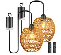 BYZESTY Lampada a Sospensione a Batteria Con Telecomando: 2 Pezzi Lampada A Sospeso Boemia In Rattan, Vintage Giorno Tessuto Retro Lampadari Per Patio, Giardino, Soggiorno, Camera da Letto