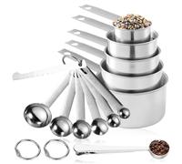 Byzesty Set di 13 misurini e misurini in acciaio inox, misurino e cucchiaio, Scoop con clip, 5 tazze di misura e 7 spoons, misurini e cucchiai con righello di misurazione, per cucinare e cuocere