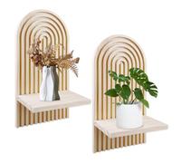 Byzesty Set Di 2 Mensole Da Muro In Legno Stile Bohémien Mensole Da Parete Scaffale Da Parete Decorativa In Legno Boho Arcobaleno Scaffali Da Parete Per Camera Da Letto, Soggiorno, Studio, Ufficio