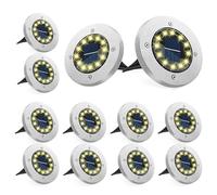 Bzavor 12 luci solari da pavimento, per esterni, 12 LED, resistenti alle intemperie, 3000 K, luce bianca calda, lampade solari da giardino, per prato, vialetto, marciapiede, giardino
