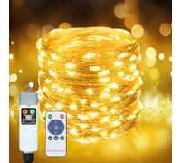 Bzavor Catena luminosa con timer ricaricabile, 10 m, 100 LED, ricaricabile, 3 timer, 8 modalità, funzione di memoria, IP65, impermeabile, filo di rame, funzionamento a batteria, Fairy Lights per