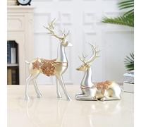 BZHIB Decorazioni per Renne Natalizie Set di 2 Statuette di Cervi di Natale, Renne in Piedi E Sedute Decorazione di Cervi Natalizi per Interni, Decorazioni Natalizie E Natalizie per La Casa, Silver