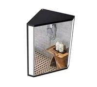 BZJPRFC Armadietto Da Parete Triangolare Con Luce, Mobiletto Angolare Con Specchio For Bagno, Portaoggetti A Parete Con Anta Singola E 2 Ripiani, Con Spina Di Corrente(Black)