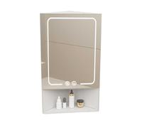 BZJPRFC Mobiletto Angolare Con Specchio, Mobiletto Da Parete Triangolare Con Luce Touch, Specchio HD Con Cornice In Legno, 3 Livelli Di Spazio Di Archiviazione, For Camera(65x34x42.5cm)