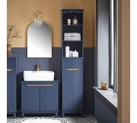 BZR112-B Mobiletto alto per bagno, Mobiletto stretto per bagno, Mobili per bagno, Blu, circa L x A x P 35 x 170 x 30 cm, Decorazione per bagno, Organizer per bagno, Accessori per bagno estivi, Mobilet