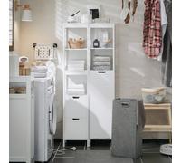 BZR123-W, Armadio alto da bagno con cestello per il bucato, mobile per il bucato, cassettiera per il bagno, accessori da bagno estivi, organizer bagno Noi prendiamo parte alle procedure OSS. Tutte le
