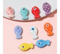 BZSDLD 19 * 11mm 20/40 pz Colore Misto Pesce Perline di Porcellana Punti Progettati da Pesce Perline di Ceramica Evil Eye Pesce in Ceramica per L'artigianato Fai da Te