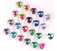 BZSQD 20 pz/Pacco 10mm Bottoni Strass a Forma di Cuore da Cucire con Impostazioni Artiglio Argento, Cristalli di Vetro Rainbow Jelly AB Applique Finiture Fai da Te
