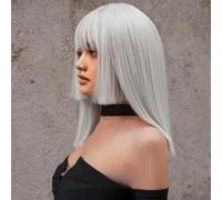 BZSQD 46CM Parrucche bianche argento per capelli da donna Accessori per capelli per ragazze sulle feste quotidiane di viaggio Feste di carnevale Seta ad alta temperatura