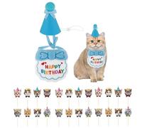 BZUEPRS Set di 26 decorazioni per gatti e gatti, per compleanno, 24 pezzi, per cupcake (8 design), accessori per feste di compleanno, bandane per cani e gatti (blu)
