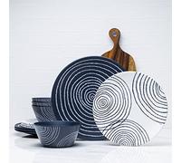 bzyoo Blue Planet Collection - Set di stoviglie in melamina da 12 pezzi, resistenti, lavabili in lavastoviglie, piatti blu e ciotole, per sala da pranzo, feste e campeggio