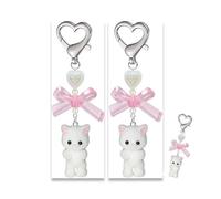 Bzzerumy 2 pz Cute Cat Keychain, Fuzzy Kitty Gatto Decor Regali Gatto Amante Y2K Cuore Arco Pendente Donne Ragazze Kawaii Cat Bag Fascino