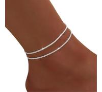 Bzzerumy Cavigliera da donna in argento 925 - Doppia cavigliera da donna - Gioielli eleganti e scintillanti per la caviglia - Cavigliere da donna di alta qualità - Cavigliera in argento