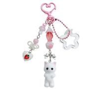 Bzzerumy Grazioso portachiavi a forma di gatto con fiocco a cuore e fragola, decorazione soffice gattino, regalo per amanti dei gatti, fidanzata, stile Y2K, per donne e ragazze, 0, L