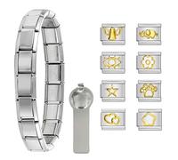 Bzzerumy Italian Charm Bracelet, Acciaio Inossidabile Con 18 Charms, Personalizzabile Fai da Te Strumenti Inclusi, Perfetto Come Regalo Per Occasioni Speciali, 0, L