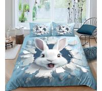 BZZOLASP Easter bunnySet Di Copripiumino microfibra morbida 3 pezzi motivo 3D cerniera nascosta Cartoon playful style copripiumino con federe traspirante ultra morbido for ragazze Double（200x200cm）